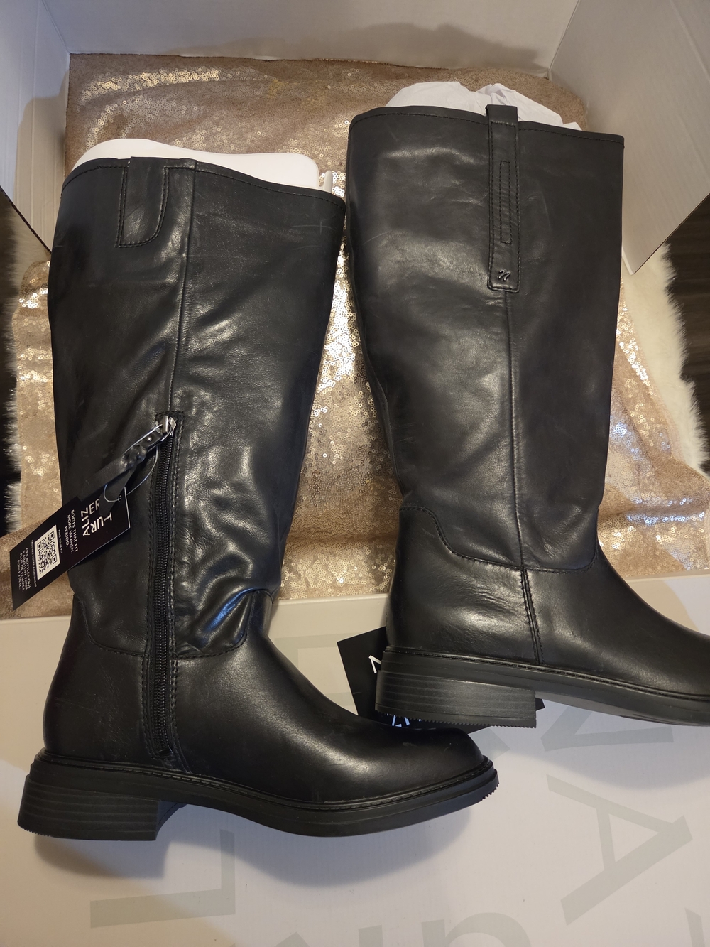 Naturalizer Black Leather Knee-High Zip Boots